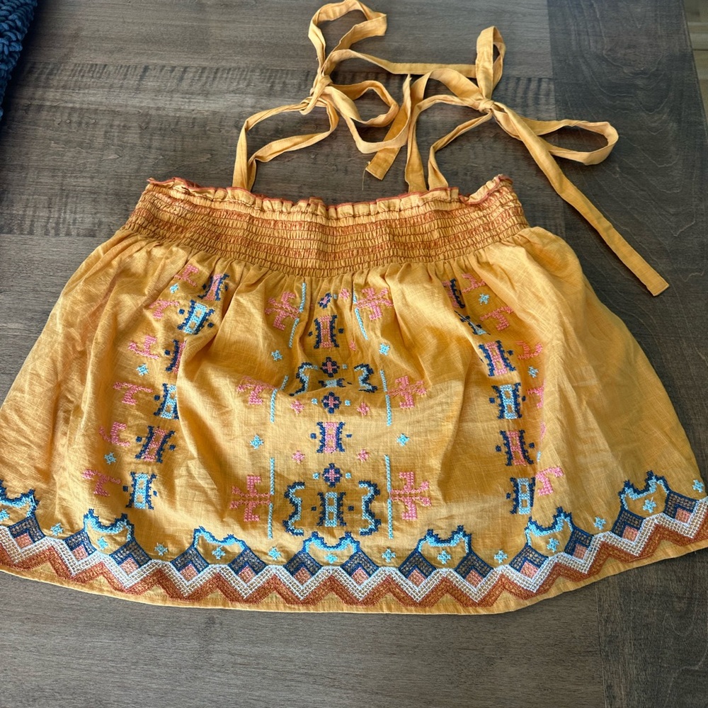 Anthropologie Mustard Embroidered Crop Top